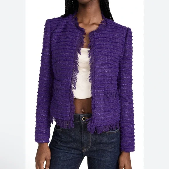 L'Agence Angelina Purple Tweed Open Blazer Jacket - Picture 2 of 9